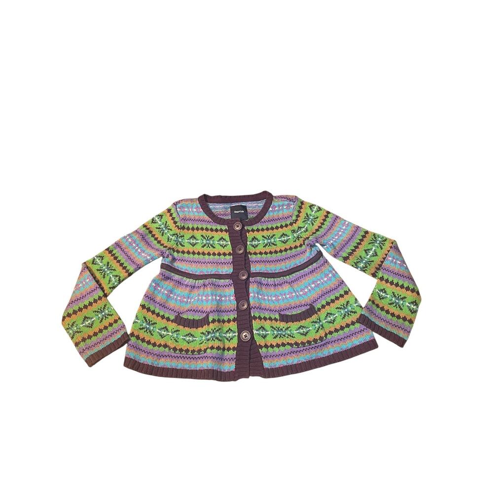 Gap Kids Colorful Girls Button Front Knit Sweater Size 6-7 Fair Isle Cottagecore
